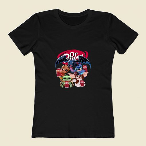 Baby Yoda Groot And Toothless Stitch Gizmo Hug 80s Womens T shirt