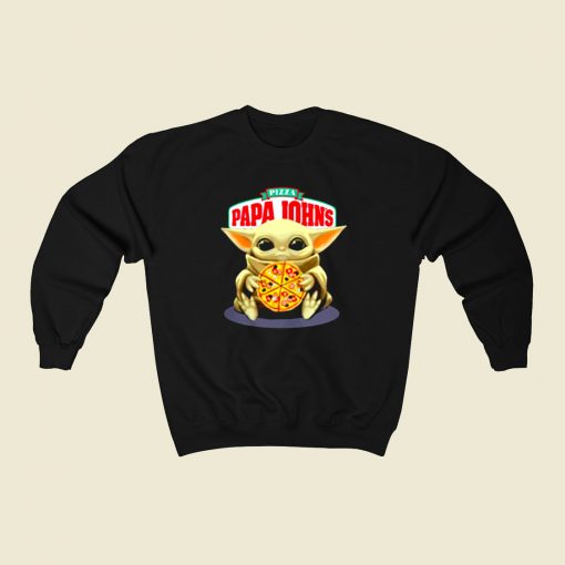 Baby Yoda Hug Pizza Papa Johns 80s Sweatshirt Style