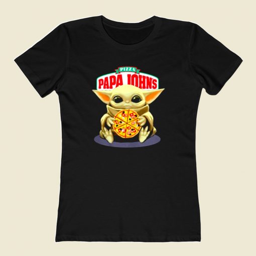 Baby Yoda Hug Pizza Papa Johns 80s Womens T shirt