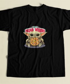 Baby Yoda Hug Pizza Papa Johns Retro 80s Mens T Shirt