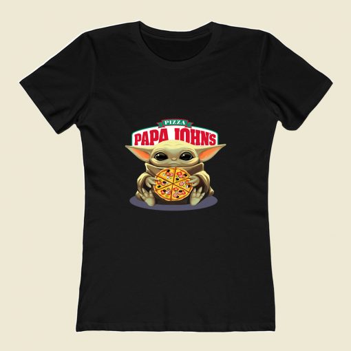 Baby Yoda Hug Pizza Papa Johns Retro 80s Womens T shirt