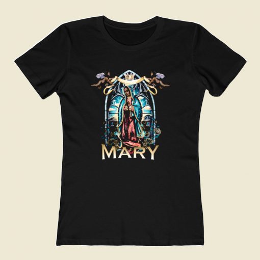 Black Rose Virgin Mary 80s Womens T shirt