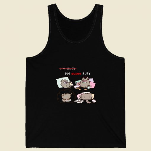 Cartoon Im Super Busy Pusheen Cat Retro Mens Tank Top