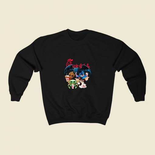 Chick Fil A Baby Yoda Baby Groot And Toothless Stitch Gizmo 90s 80s Sweatshirt Style