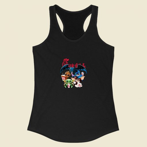 Chick Fil A Baby Yoda Baby Groot And Toothless Stitch Gizmo 90s Racerback Tank Top