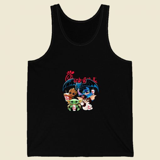 Chick Fil A Baby Yoda Baby Groot And Toothless Stitch Gizmo 90s Retro Mens Tank Top