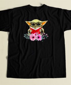 Flower Baby Yoda Reading Book 80s Mens T Shirt