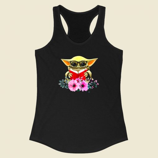 Flower Baby Yoda Reading Book Racerback Tank Top