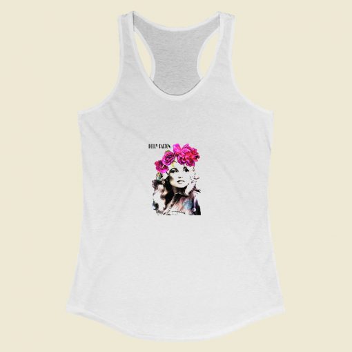 Grltee Dolly Parton Floral Portrait Racerback Tank Top Style