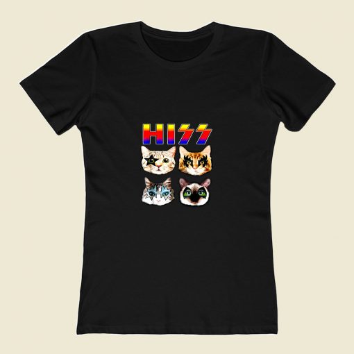 Hiss Funny Cats Kittens Rock Rockin 80s Womens T shirt