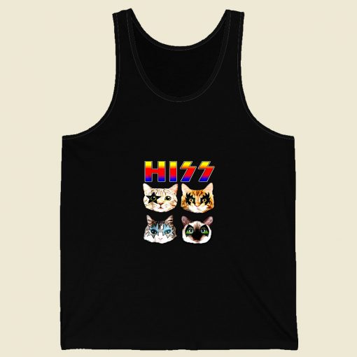 Hiss Funny Cats Kittens Rock Rockin Retro Mens Tank Top