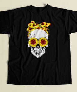 Lady Skull Sunflower 80s Mens T Shirt