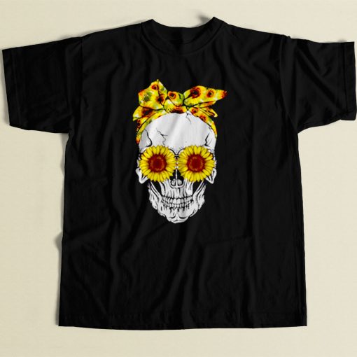 Lady Skull Sunflower 80s Mens T Shirt