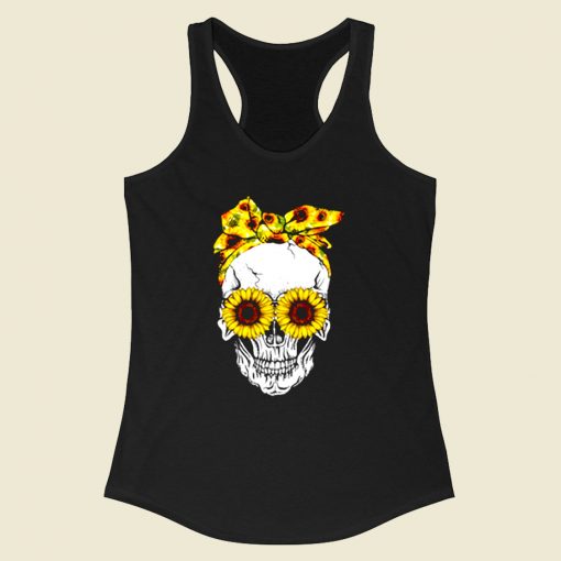 Lady Skull Sunflower Racerback Tank Top