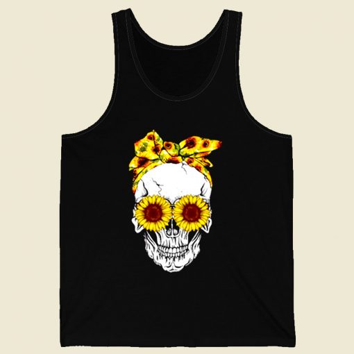 Lady Skull Sunflower Retro Mens Tank Top