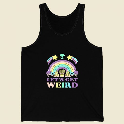 Lets Get Weird Alien Pizza Rainbow Retro Mens Tank Top