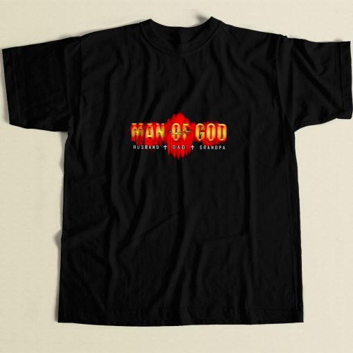 Man Of God Husband Dad Grandpa 80s Mens T Shirt