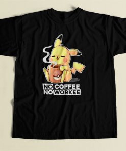 Pokemon Pikachu No Coffee No Workee 80s Mens T Shirt