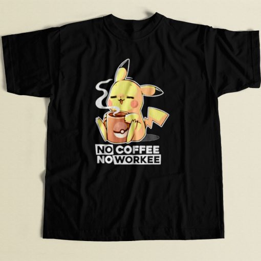 Pokemon Pikachu No Coffee No Workee 80s Mens T Shirt