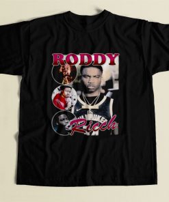 Roddy Ricch Black Rapper Photoshoot 80s Mens T Shirt