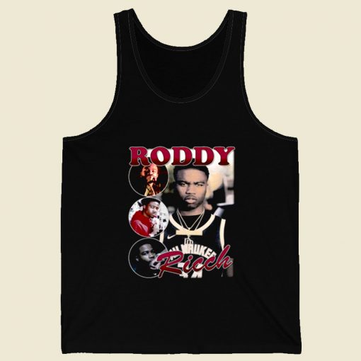 Roddy Ricch Black Rapper Photoshoot Retro Mens Tank Top