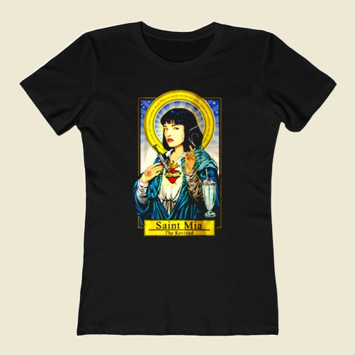 Saint Mia Wallace Pulp Fiction 80s Womens T shirt