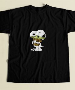 Snoopy Hugging Baby Yoda Star Wars 80s Mens T Shirt