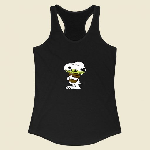 Snoopy Hugging Baby Yoda Star Wars Racerback Tank Top