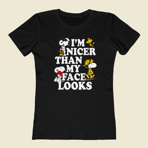 Snoopy Im Nicer Than My Face Looks 80s Womens T shirt