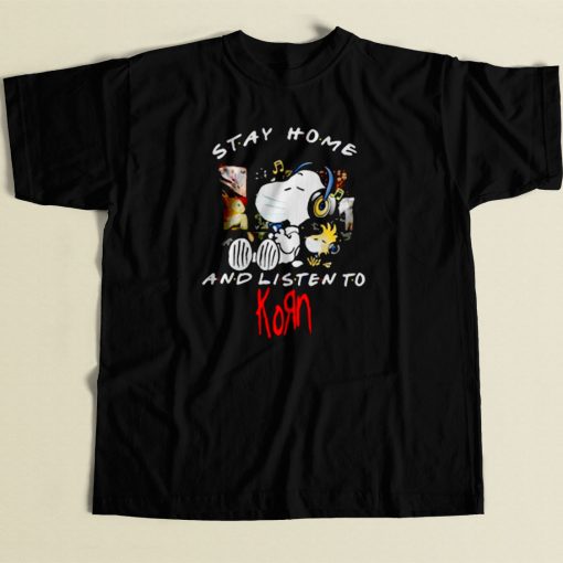 Snoopy Mask Stay Home And Listen To Korn 80s Mens T Shirt