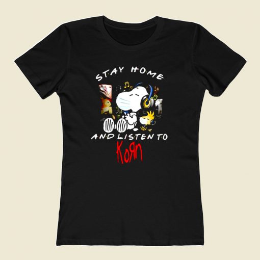 Snoopy Mask Stay Home And Listen To Korn 80s Womens T shirt