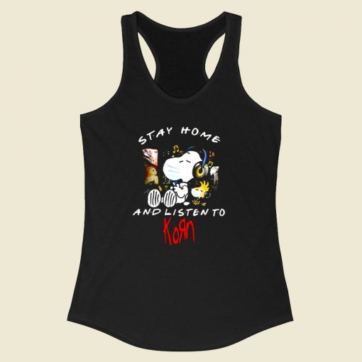 Snoopy Mask Stay Home And Listen To Korn Racerback Tank Top