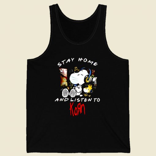 Snoopy Mask Stay Home And Listen To Korn Retro Mens Tank Top