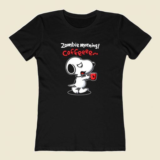 Snoopy Zombie Morning Coffee 80s Womens T shirt