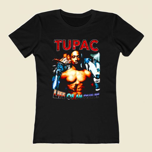 Tupac Shakur Life Of An Outlaw 80s Womens T shirt