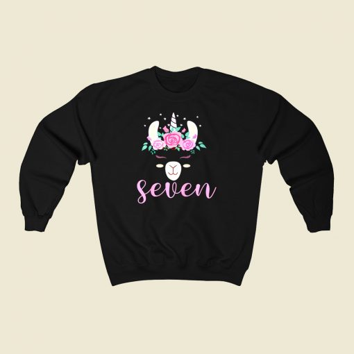 7 Years Old Llamacorn Birthday 80s Fashionable Sweatshirt