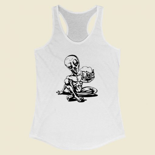 Alien Drinking Beer Women Racerback Tank Top