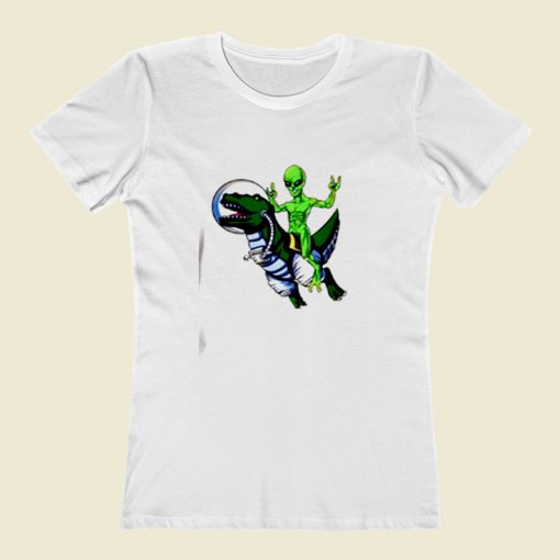 Alien Riding T Rex Women T Shirt Style