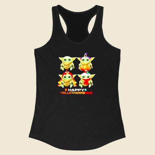 Baby Yoda Happy Hallothanksmas Racerback Tank Top Style