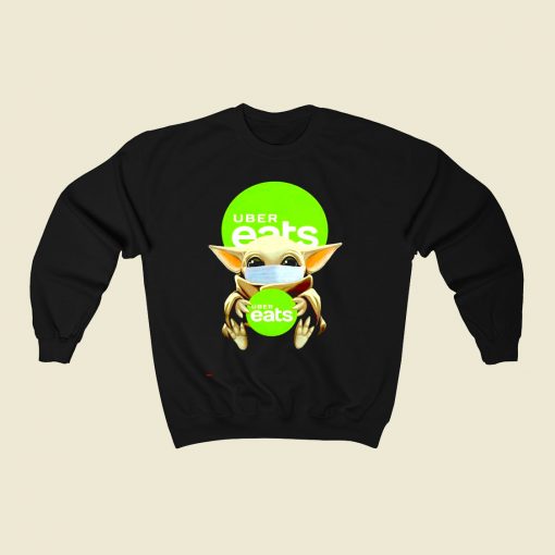 Baby Yoda Uber Eats 80s Fashionable Sweatshirt