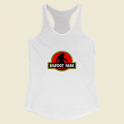 Bigfoot Park Jurassic Parody Women Racerback Tank Top