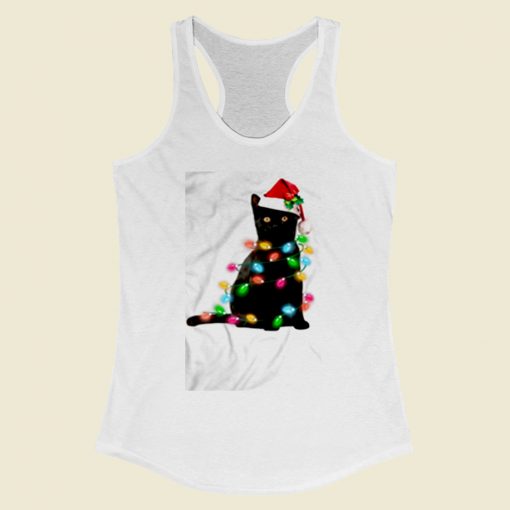 Black Cat Christmas Light Women Racerback Tank Top