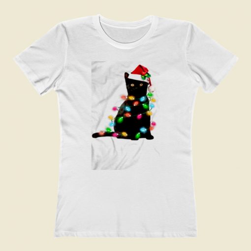 Black Cat Christmas Light Women T Shirt Style