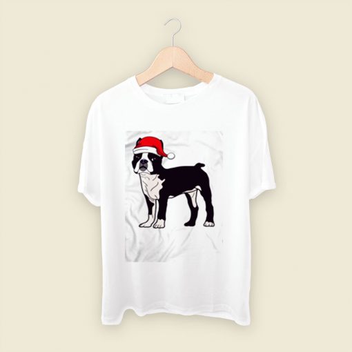 Boston Terrier In Santa Hat Christmas Men T Shirt Style