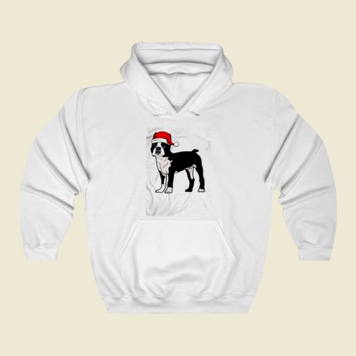 Boston Terrier In Santa Hat Christmas Street Hoodie Style