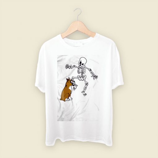 Boxer Dog Biting Skeleton Men T Shirt Style