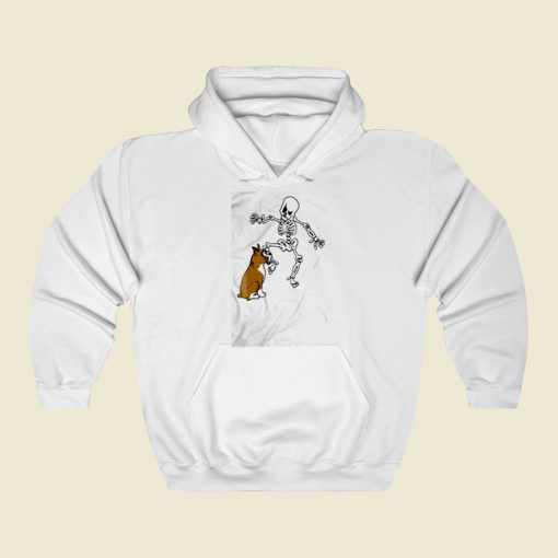 Boxer Dog Biting Skeleton Street Hoodie Style