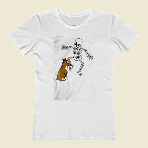 Boxer Dog Biting Skeleton Women T Shirt Style