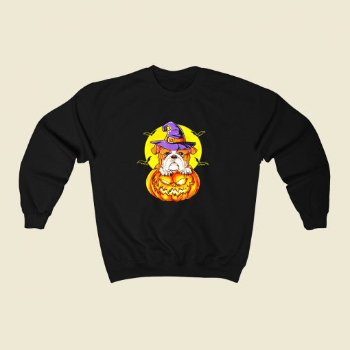 Bulldog Witch Pumpkin Halloween 80s Fashionable Sweatshirt