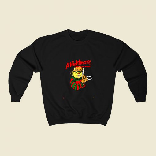 Cat Freddy Krueger A Nightmare On Claw Street 80s Fashionable Sweatshirt